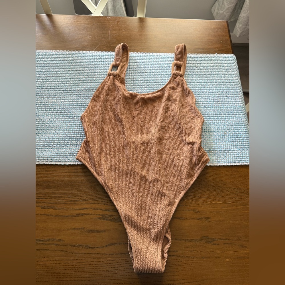 Aerie Tan One Piece Swimsuit with Textured Design